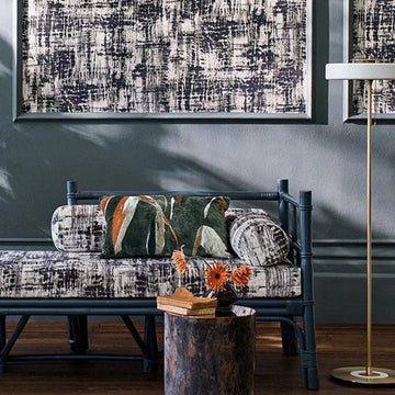 Wallpaper installed in a room showing its full pattern, color
