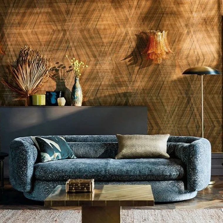 Closeup of a wallpaper showing its Contemporary, Geometric, Grasscloth, Neutrals, Two-tone pattern, color, and texture.