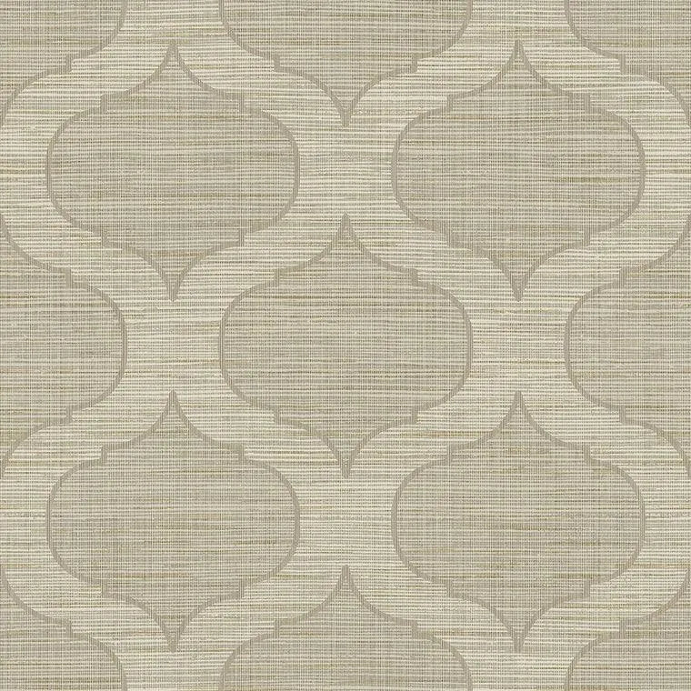 Closeup of a wallpaper showing its Neutrals, Textile, Trellis pattern, color, and subtle texture.