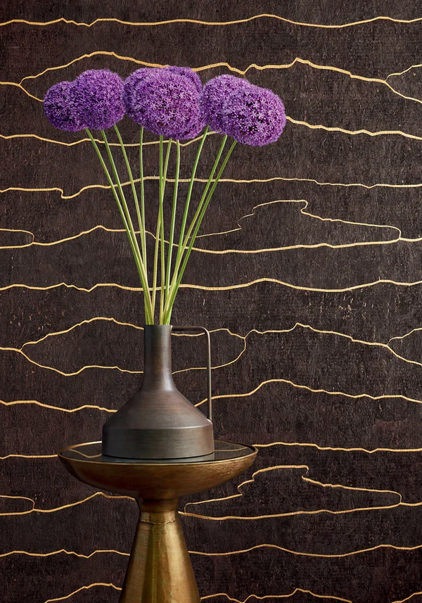 Thibaut Cloud Mosaic wallpaper with Cork and Foil on Non Woven styled beside a decorative vase detail.