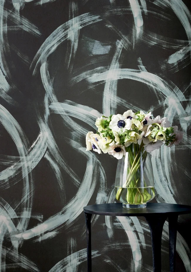 Thibaut Magnus wallpaper with Non Woven shown on a feature wall in a contemporary lounge.