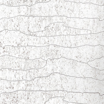 Thibaut Cloud Mosaic White Silver cork wallpaper T24405 with abstract cloud-like shapes over a metallic silver ground.