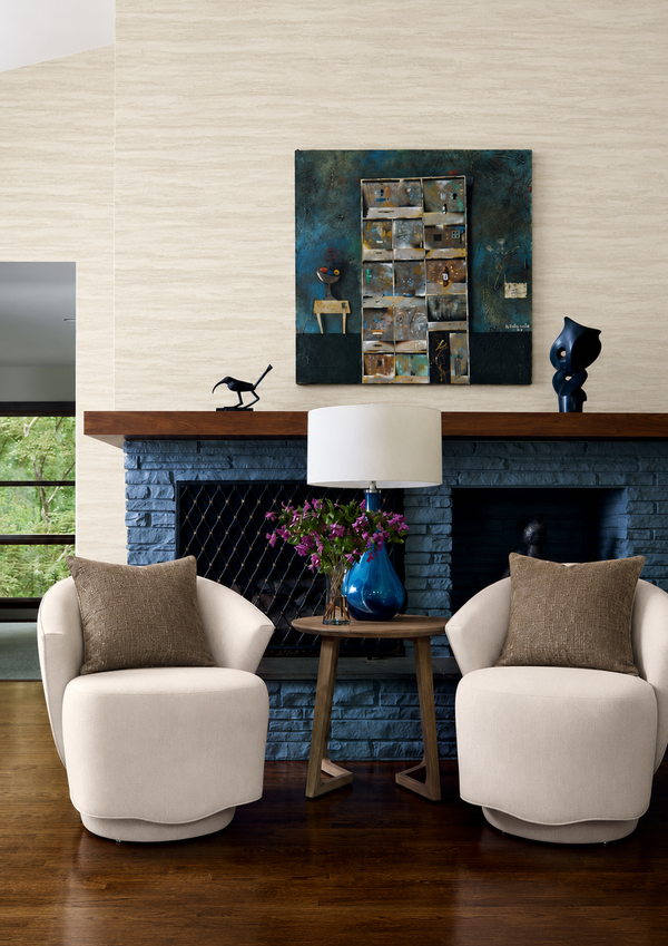 Thibaut Overlook wallpaper with Abaca on Non Woven styled in a modern interior