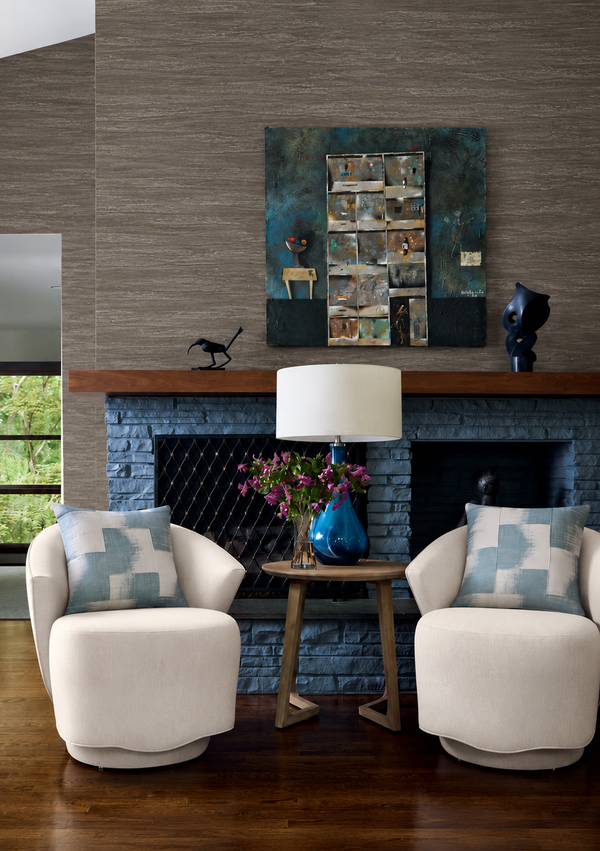 Thibaut Overlook wallpaper with Abaca on Non Woven in a transitional room.