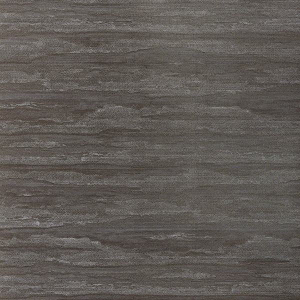 Thibaut Overlook Bark T24413 abaca grasscloth wallpaper with abstract horizontal striations in deep brown and grey.