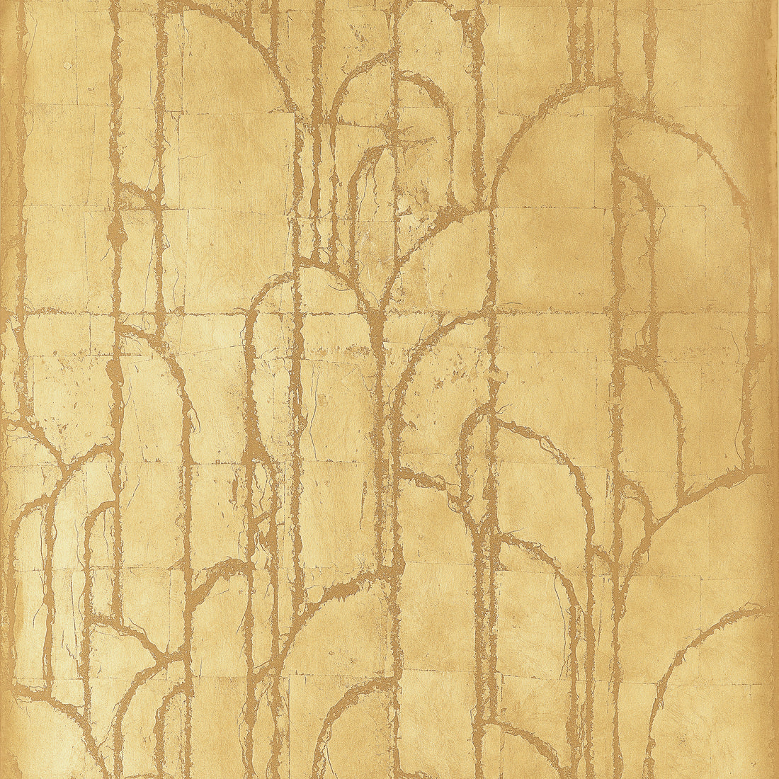 Thibaut Deco Moon Gold T24414 wallpaper with Art Deco arches in brushed gold metal leaf.