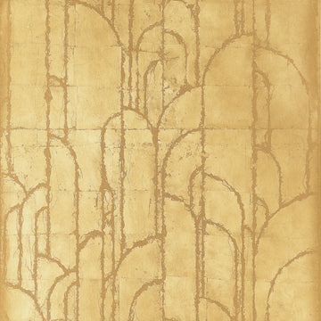 Thibaut Deco Moon Gold T24414 wallpaper with Art Deco arches in brushed gold metal leaf.