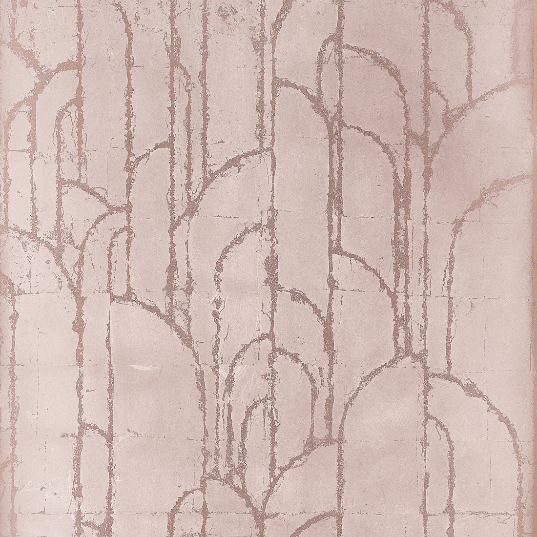 Thibaut Deco Moon wallpaper in Rose Gold featuring sweeping Art Deco arches on hand-laid metal leaf.