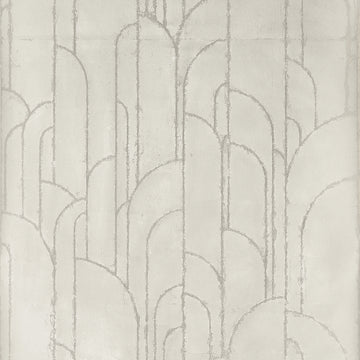 Thibaut Deco Moon Gilver T24416 wallpaper with metallic Art Deco arches in silver on a soft light ground.