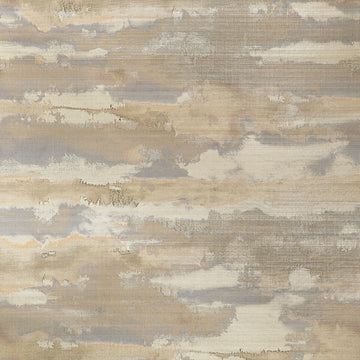 Thibaut Silver Lining wallpaper in Champagne T24420 with watercolor cloud effect on abaca grasscloth over a subtle metallic foil ground.