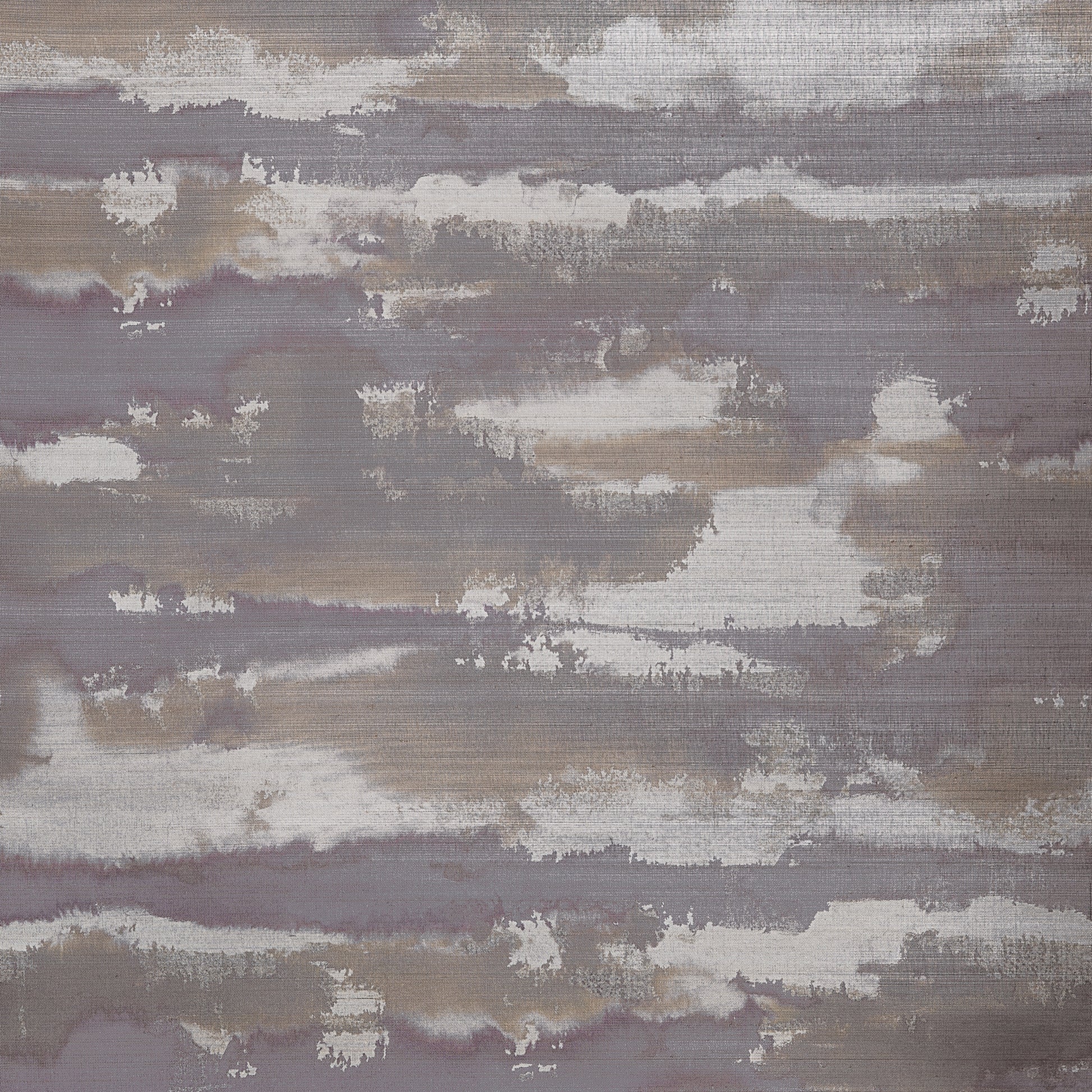 Thibaut Silver Lining T24423 wallpaper in eggplant and copper on abaca with metallic foil, abstract cloud pattern.