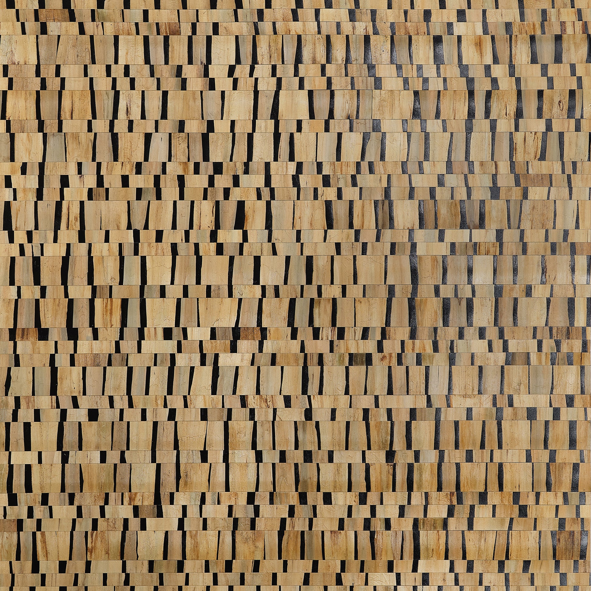 Thibaut Namonaki Black T24426 geometric mosaic grasscloth wallpaper in warm natural browns with black accents