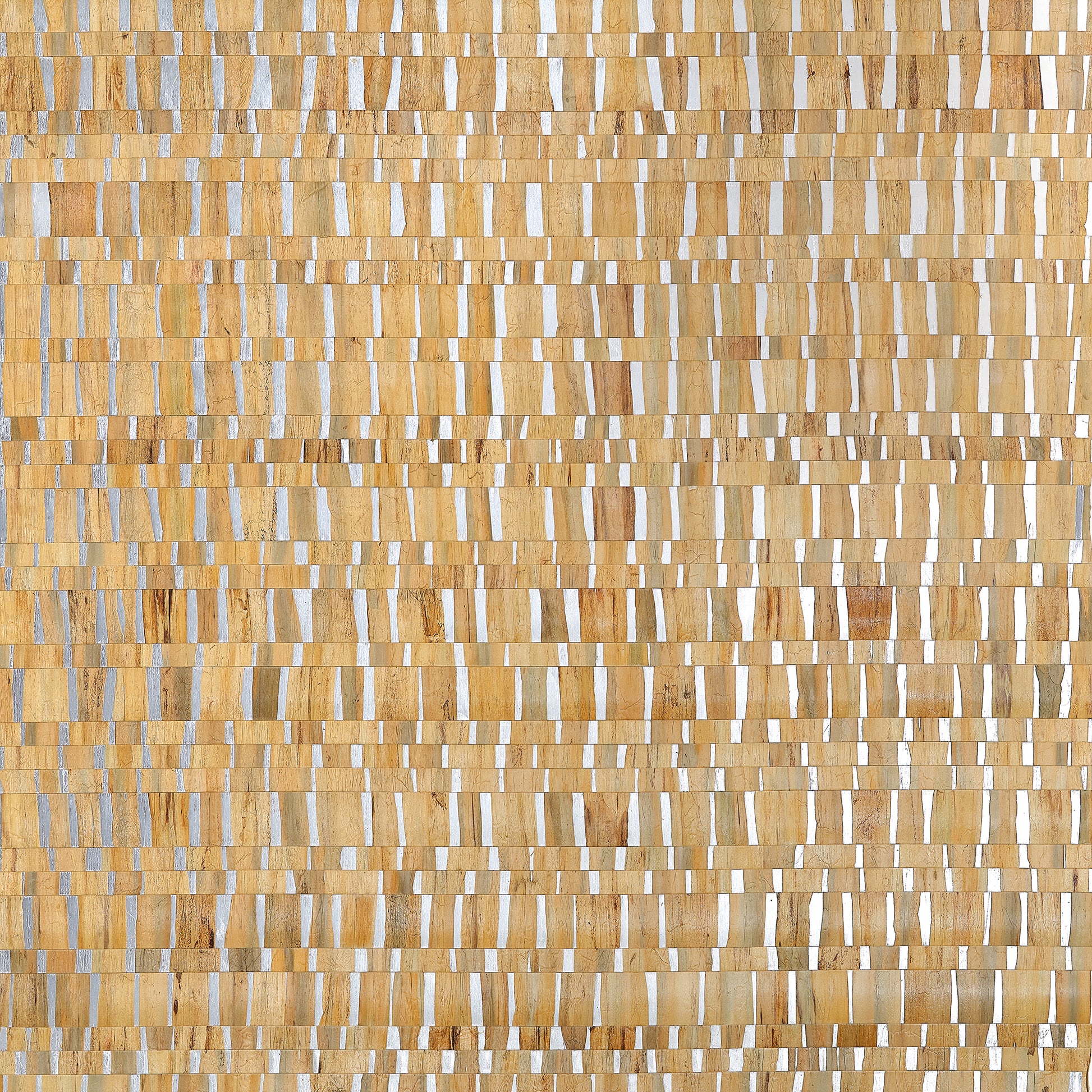 Thibaut Namonaki Silver T24427 grasscloth wallpaper with hand-laid hyacinth mosaic over silver foil