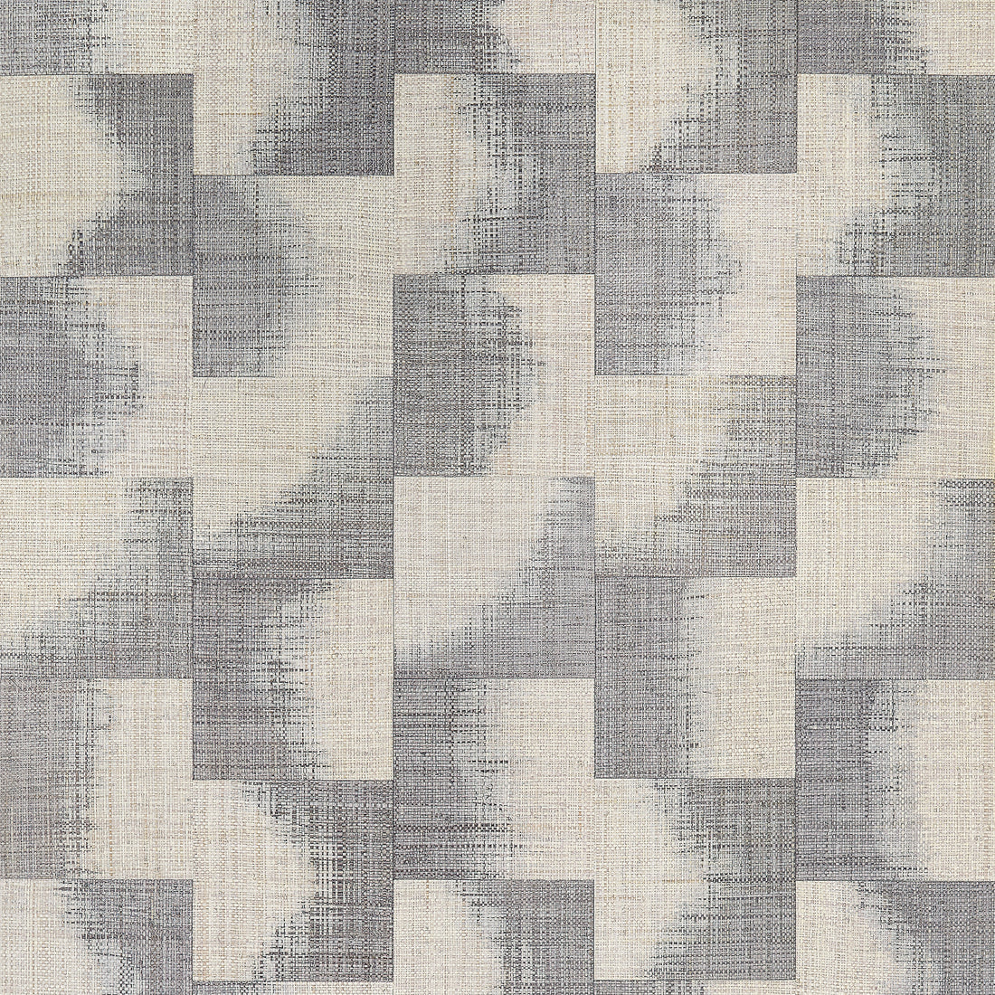 Thibaut Raffia Squares Graphite T24430 wallpaper with patchwork raffia squares in graphite grey and cream.