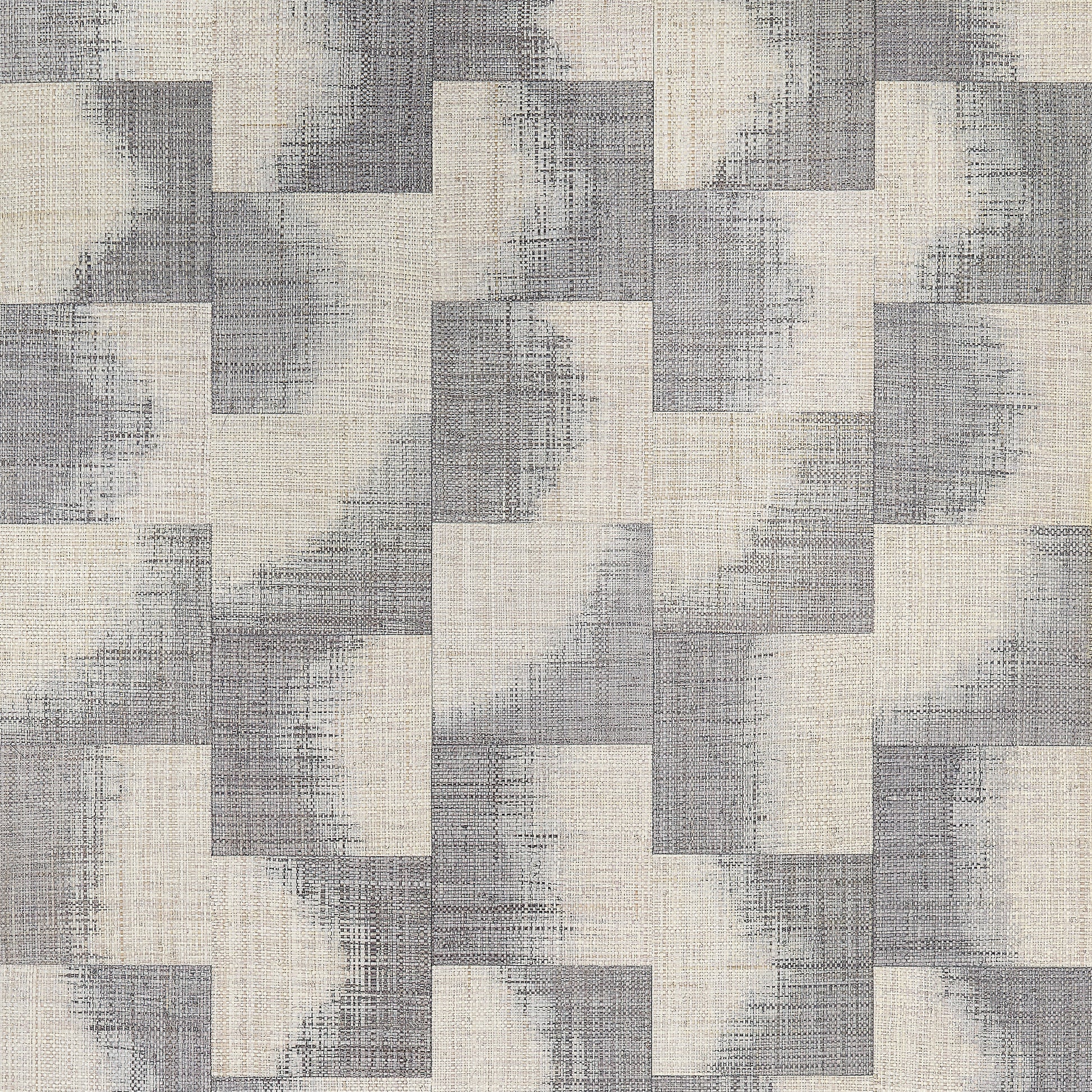 Thibaut Raffia Squares Graphite T24430 wallpaper with patchwork raffia squares in graphite grey and cream.
