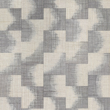 Thibaut Raffia Squares Graphite T24430 wallpaper with patchwork raffia squares in graphite grey and cream.