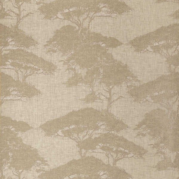 Thibaut Torrey Pines Champagne T24436 wallpaper with large-scale tree silhouettes over a warm beige linen mesh texture