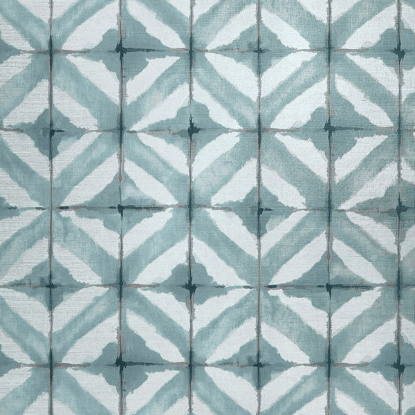 Thibaut Water Blocks Mineral T24443 sisal wallpaper in dusty blue geometric squares