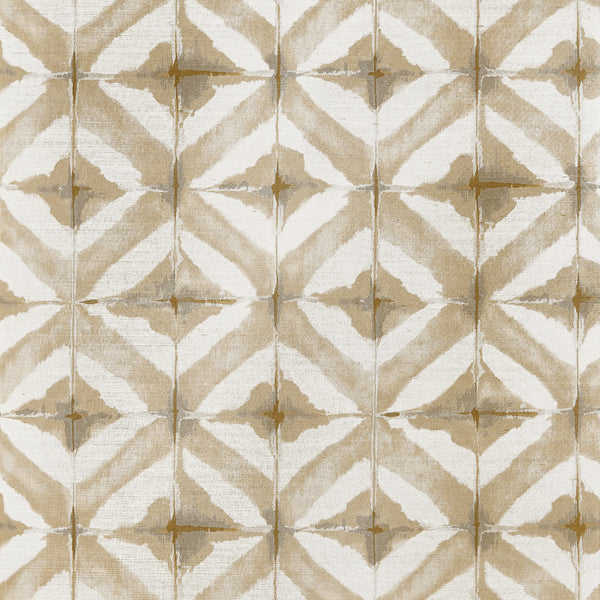 Thibaut Water Blocks T24444 beige geometric shibori pattern printed on sisal grasscloth wallpaper