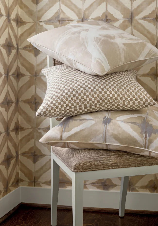 Thibaut Water Blocks wallpaper with Sisal on Non Woven shown on a feature wall in a contemporary lounge.