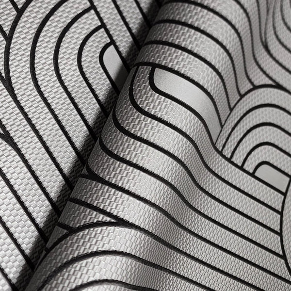 Close-up of textured wallpaper with wavy pattern